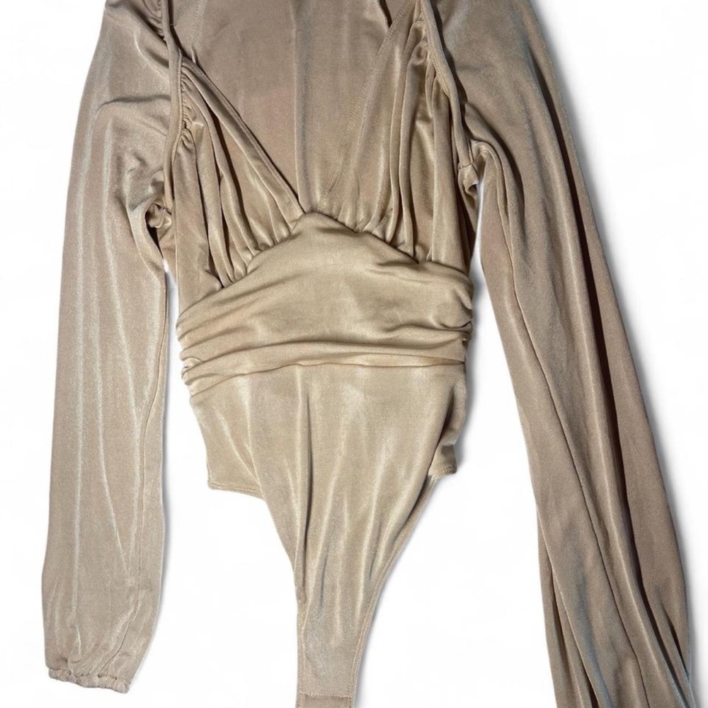Free People Beige Long Sleeve Bodysuit